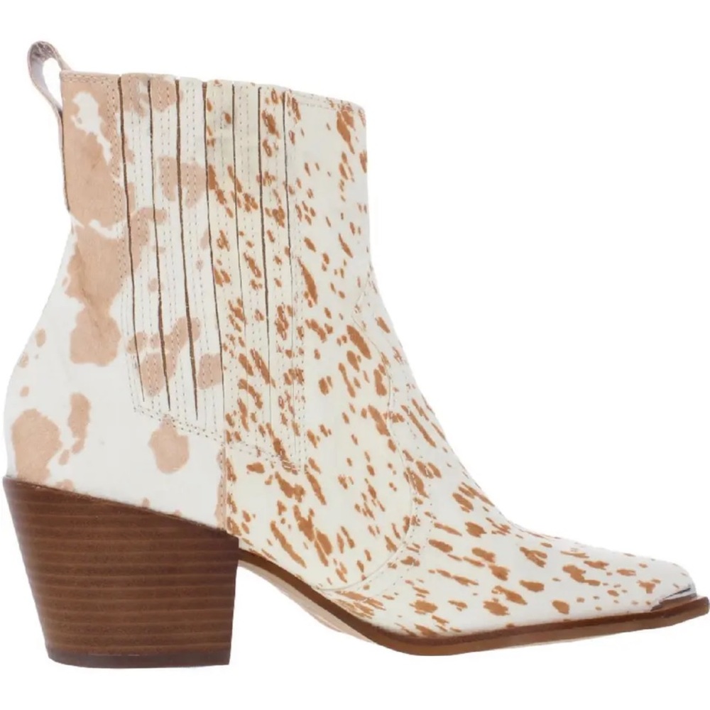 Dolce Vita Womens Serna Ivory Ankle Boots Heels 9.5 Medium Calf Hair / Fur